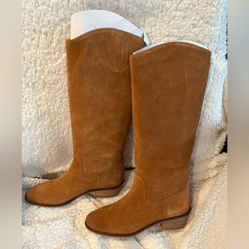 NWOB FRYE AND CO. Caden Stitch Tall Knee High Boot Brown Suede